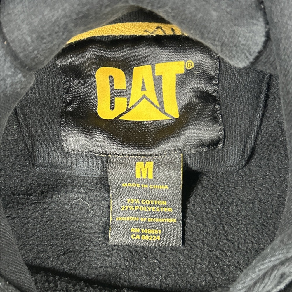 CAT Caterpillar Hoodie Mens M‎ Black Pullover Workwear Heavy Drawstring Logo - Picture 4 of 6